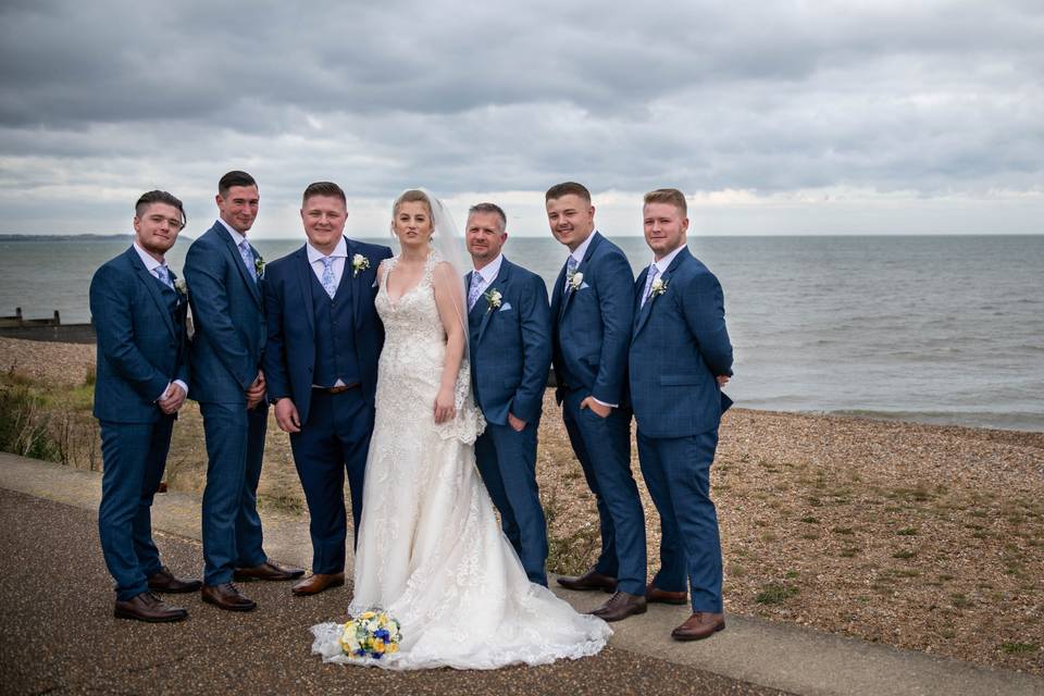 Group photo by the water