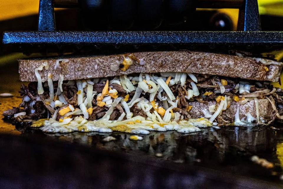 Hog Roast Toastie on the grill