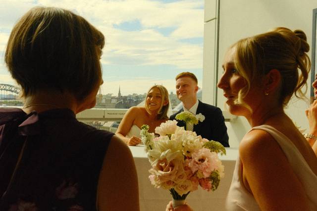 Newlyweds, candid.