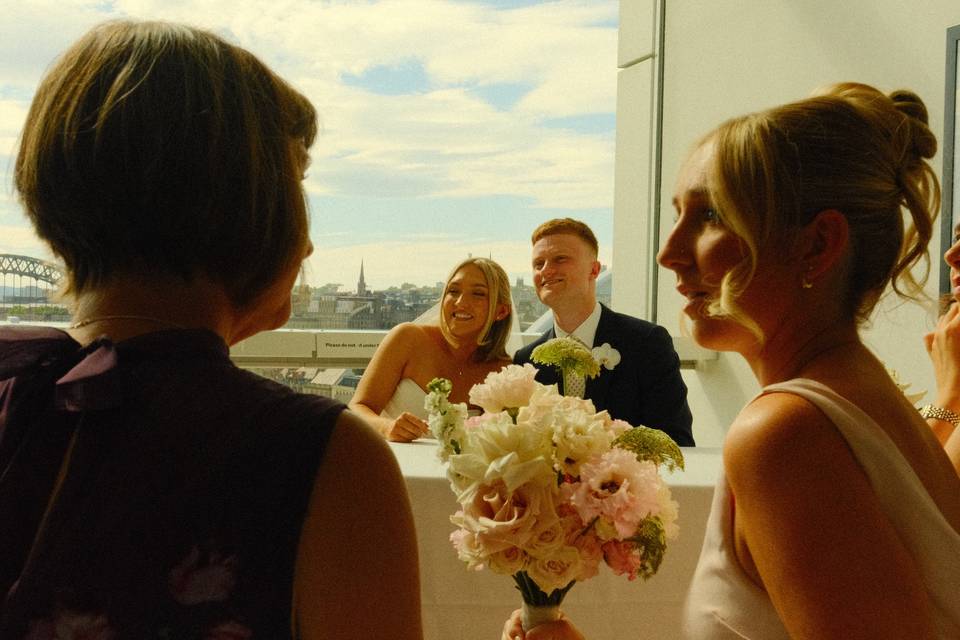 Newlyweds, candid.