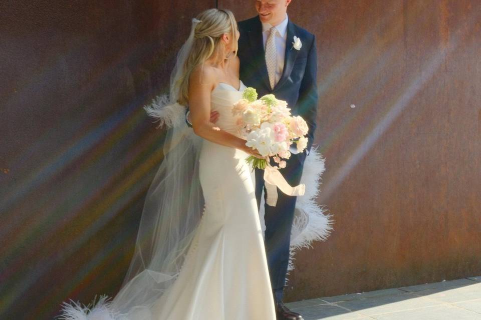 Newlyweds, staged.