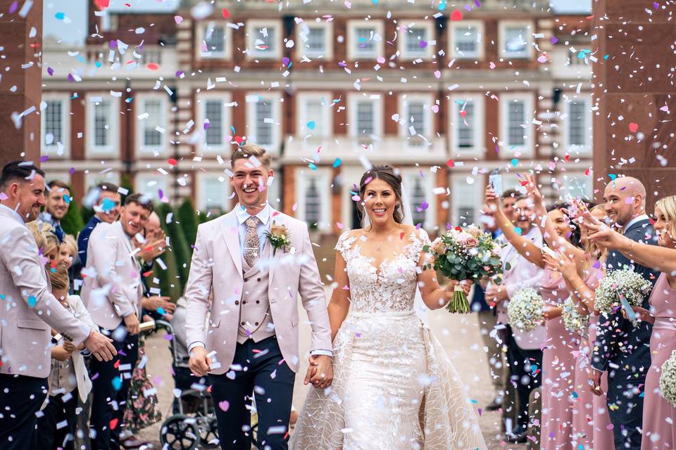 Confetti over newlyweds