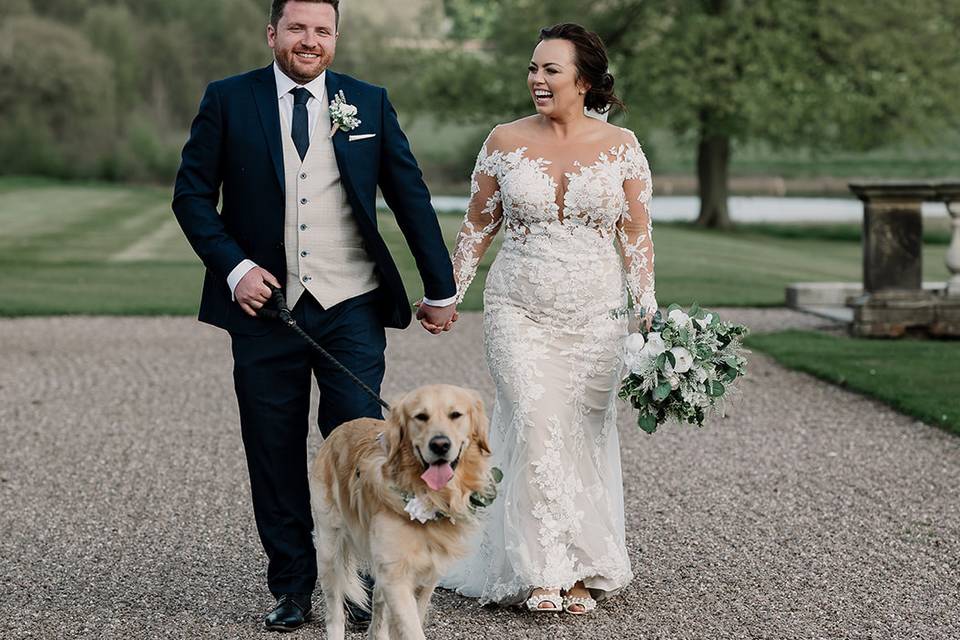 Bride and Groom with their dog