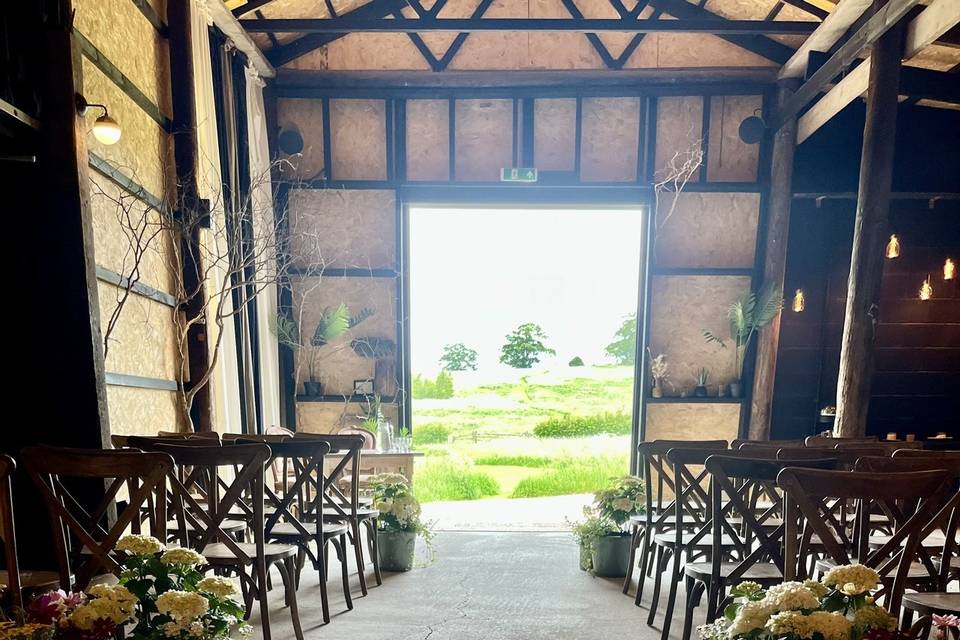 Barn ceremony setup