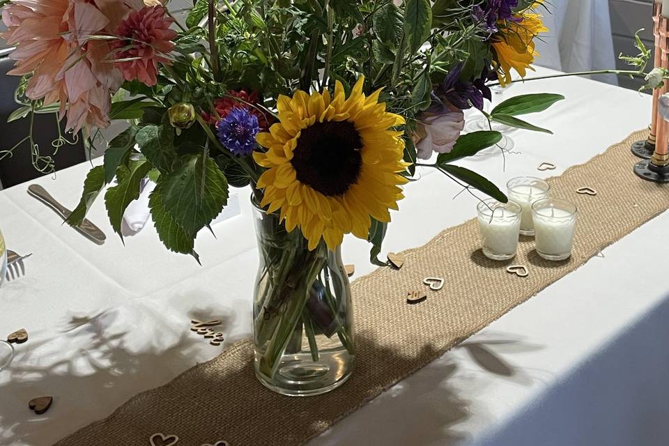 Sunflower themed table display