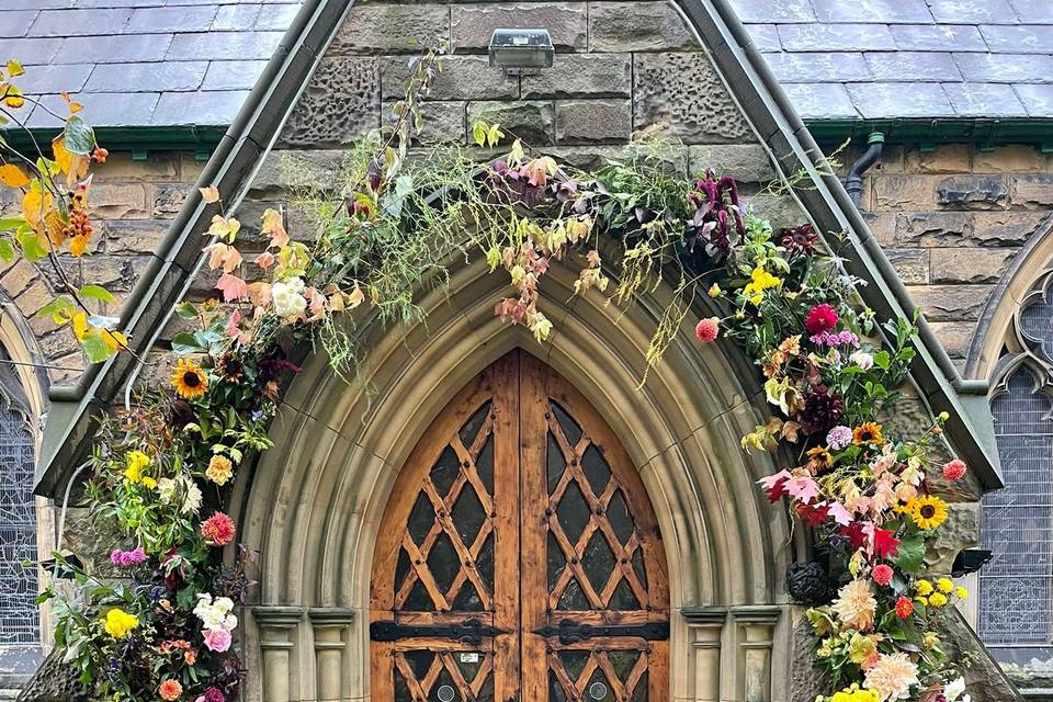 Floral archway for church door