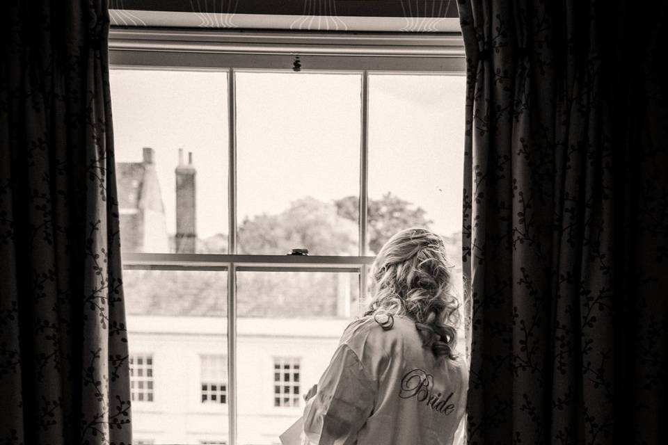 Bride looking outside