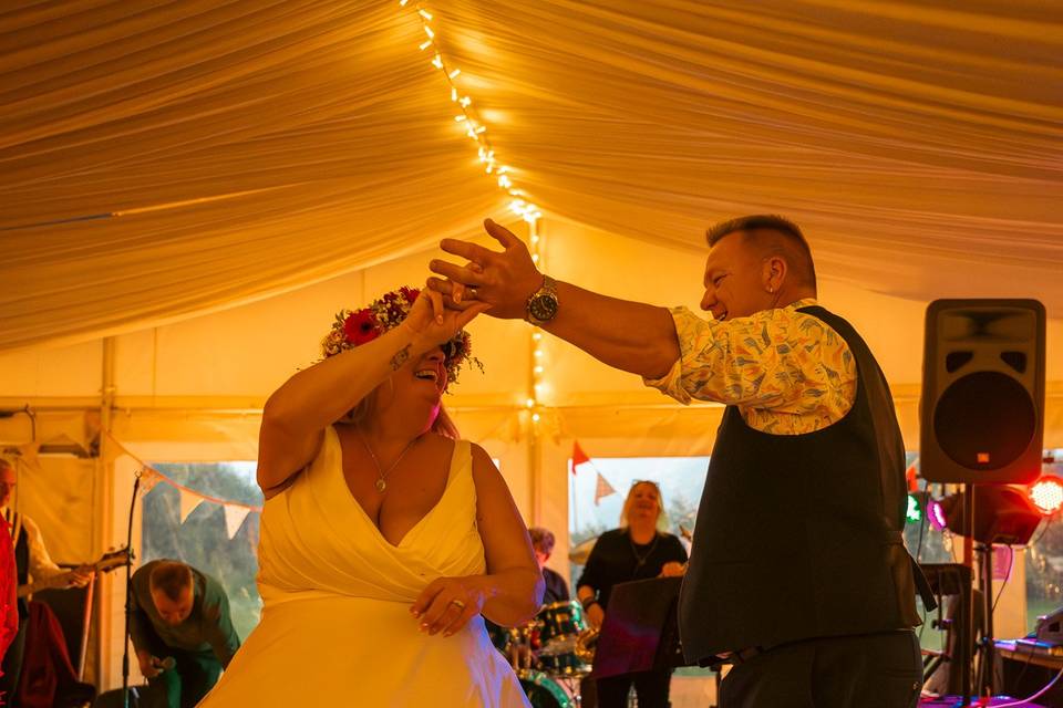 Bride and groom dancing