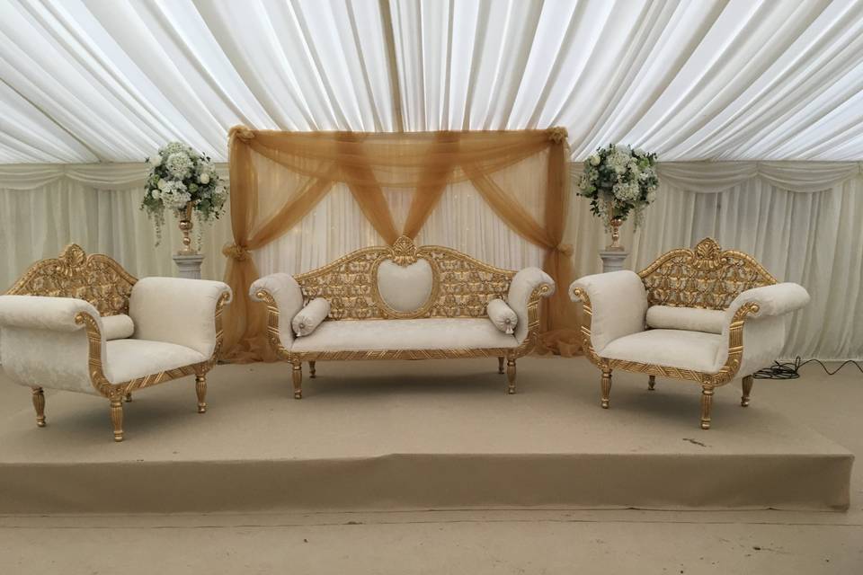 3 piece gold and Ivory sofa