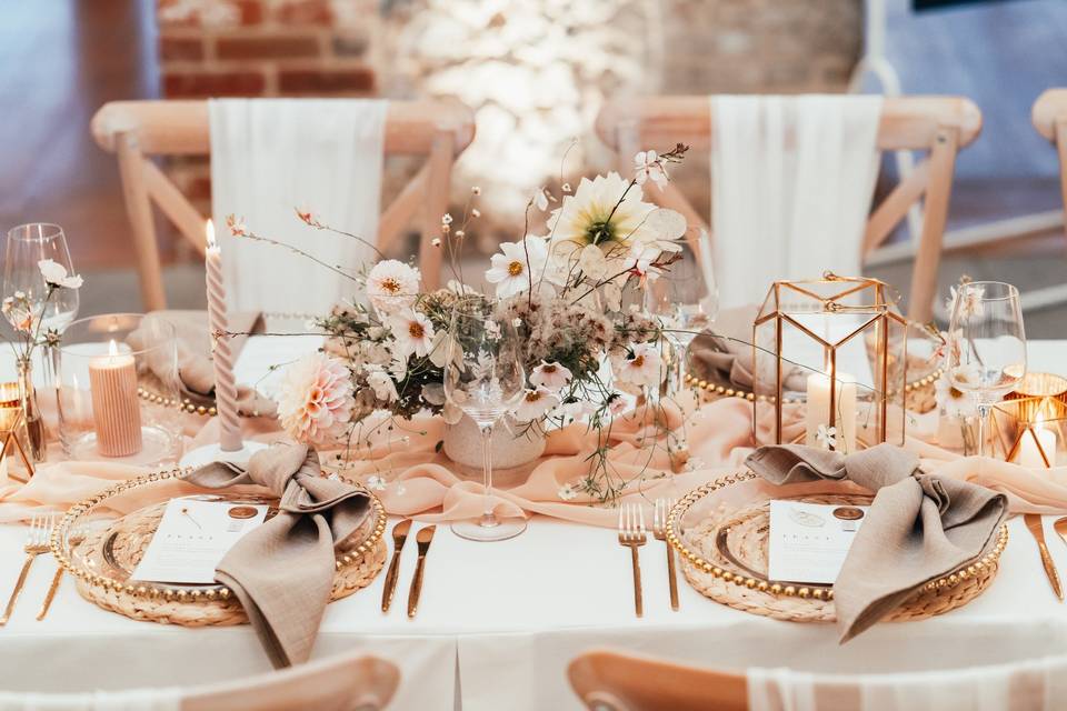 Tablescape in peach tones