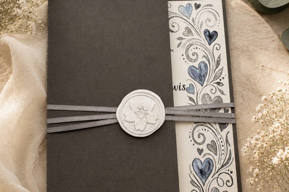 Grey heart wedding invite
