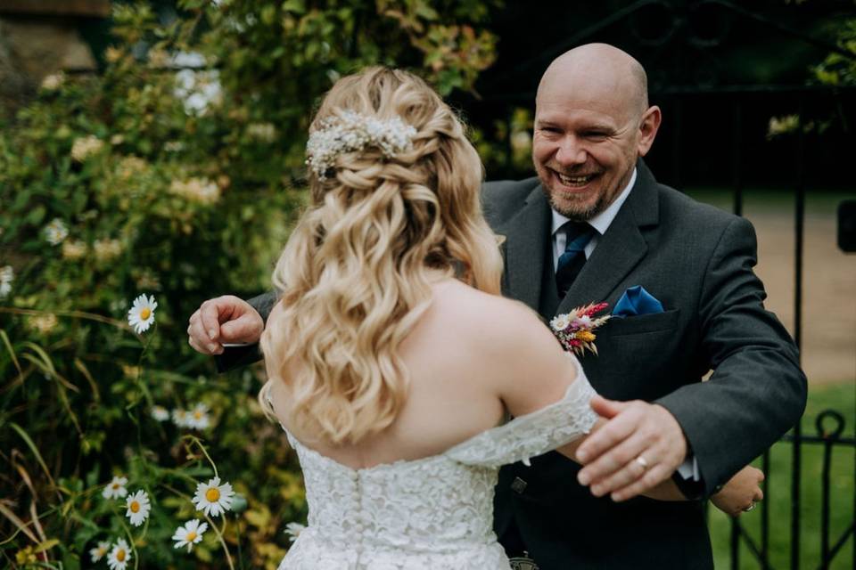 Boho bride and dad