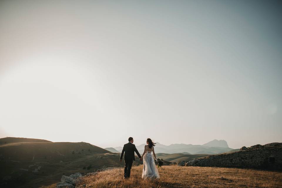 Wedding couple walking