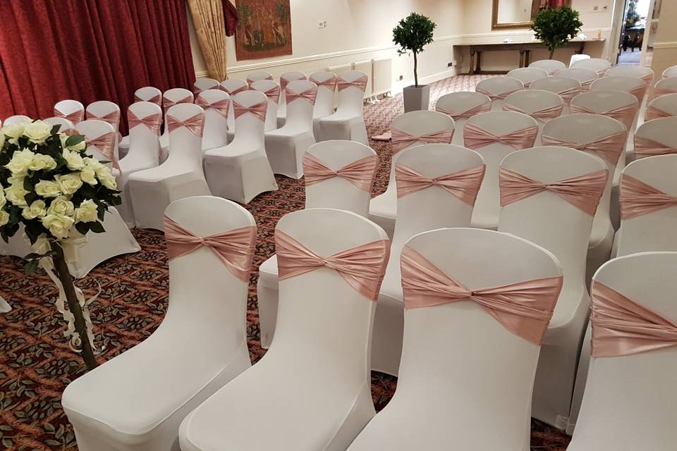 Chair covers with satin sashes