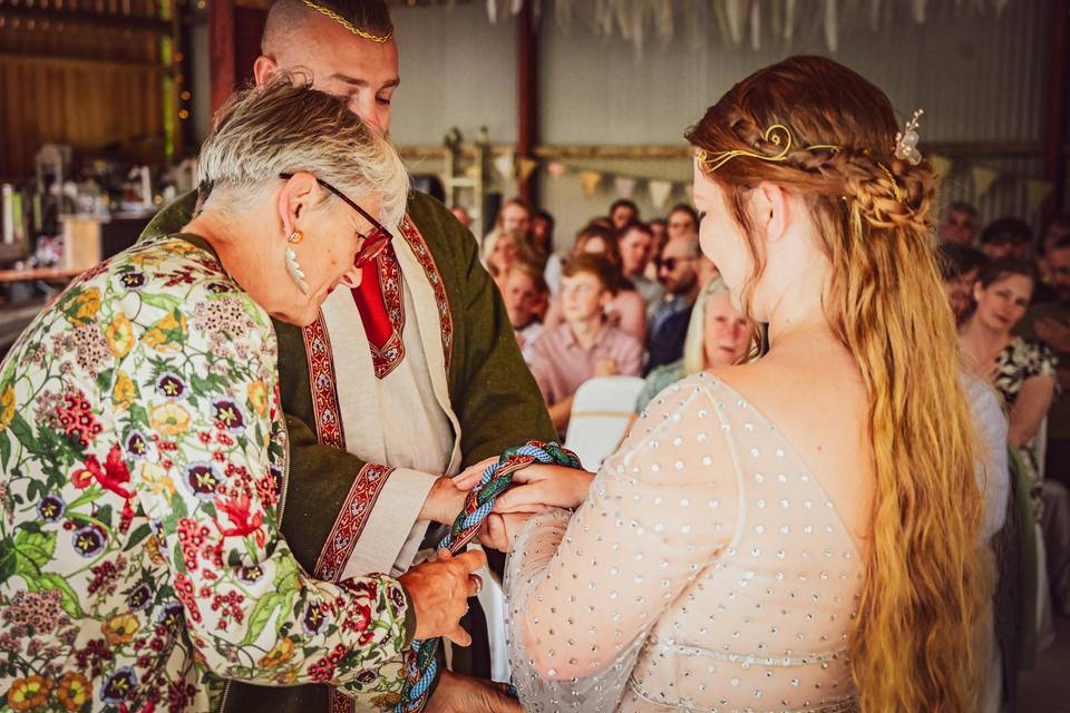 Handtying using hand made cord