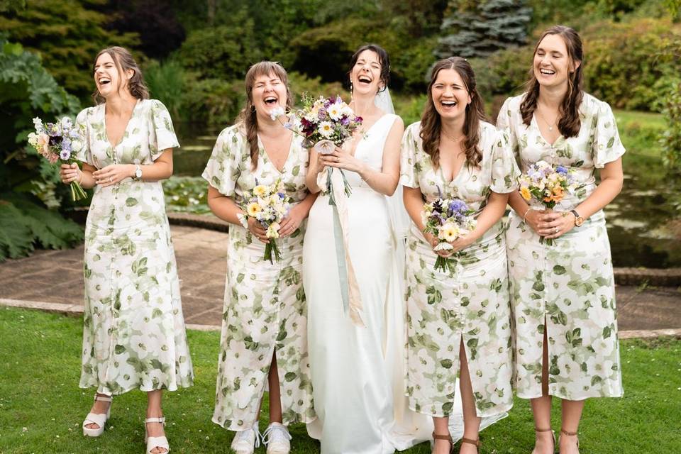 Bridal party laughs