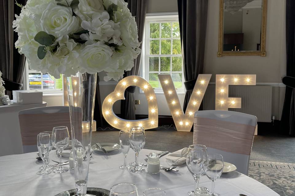 Letters and centrepieces