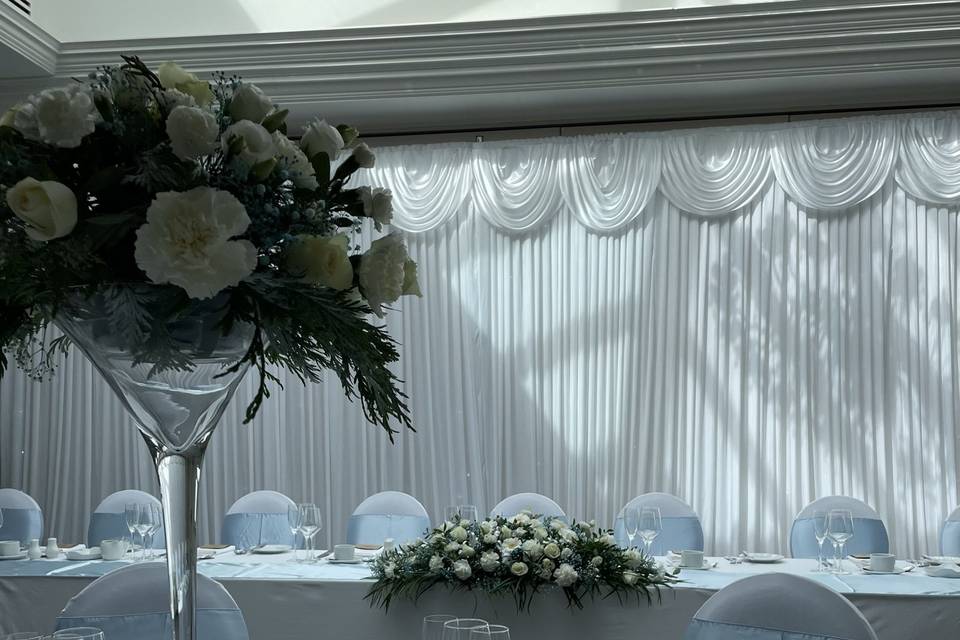 Backdrop and centrepieces