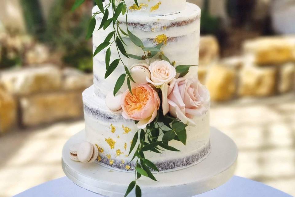 Semi-naked cake with gold leaf