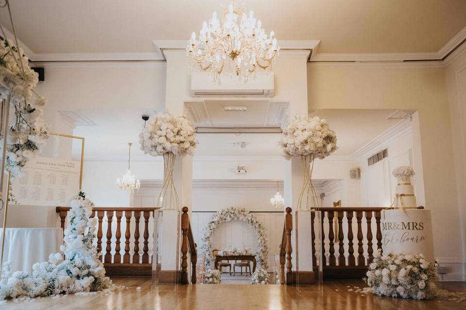 Ballroom dressed for ceremony