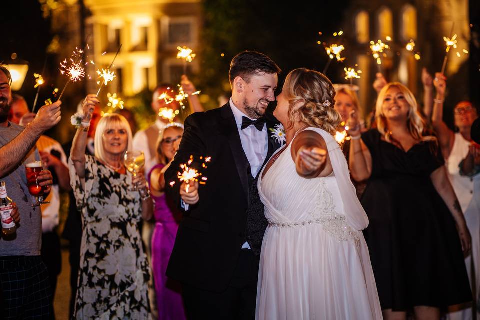 Wedding party with sparklers