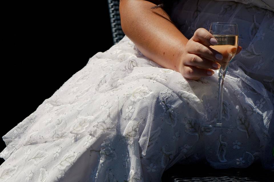 Wedding dress and champagne