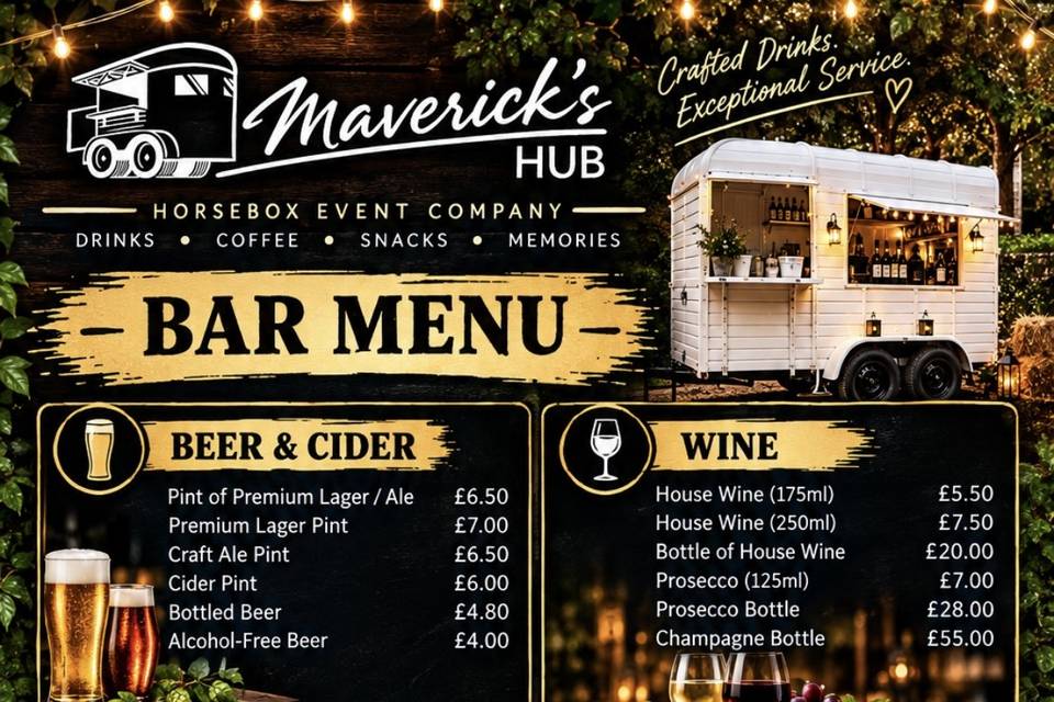 Maverick’s Hub Bar Menu