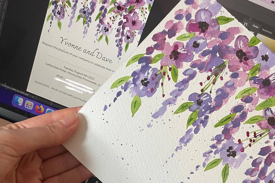 Purple flower wedding invites