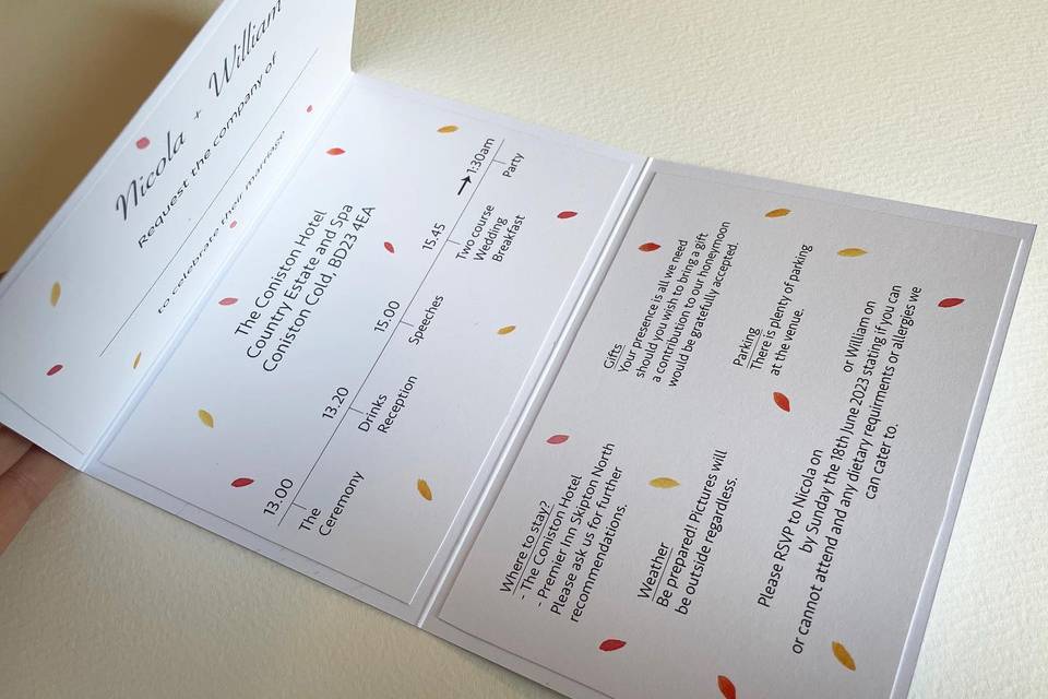 Inside of fold out invitation