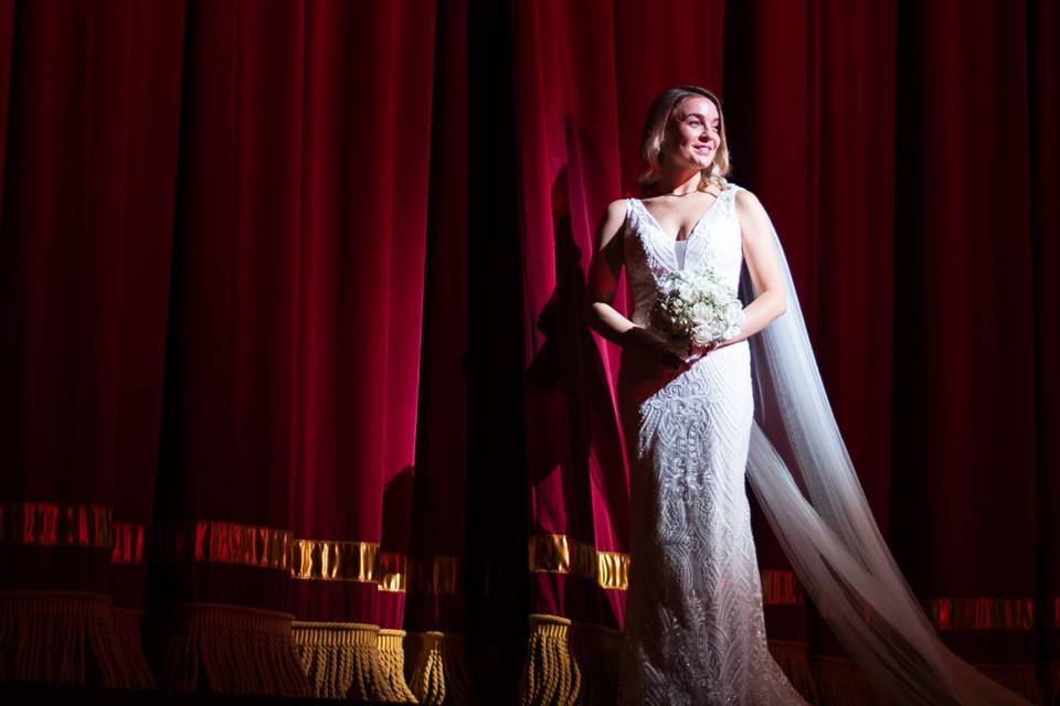 Grand Opera House curtain wedding photo