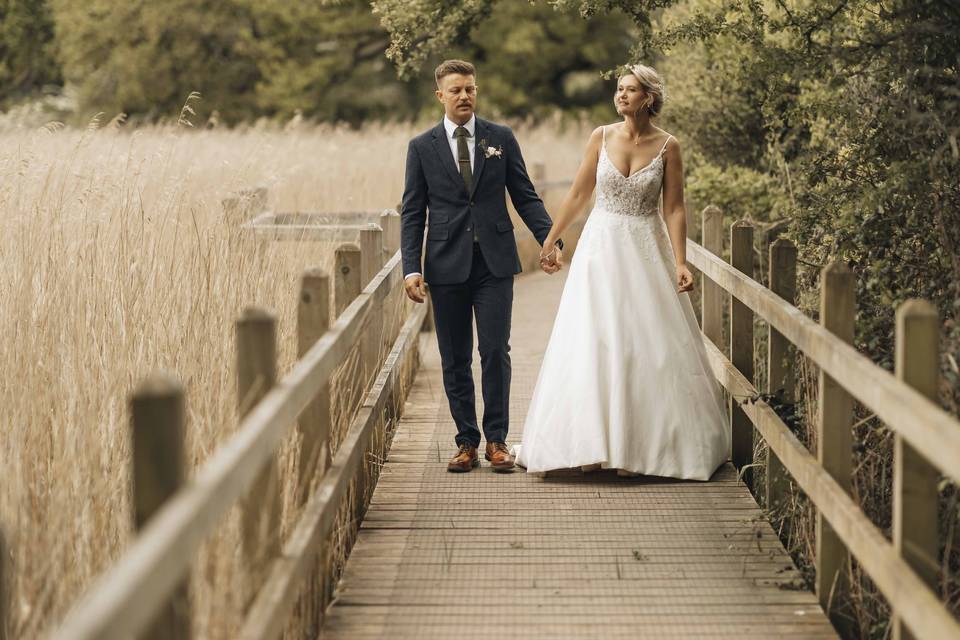 Couple holding hands walking