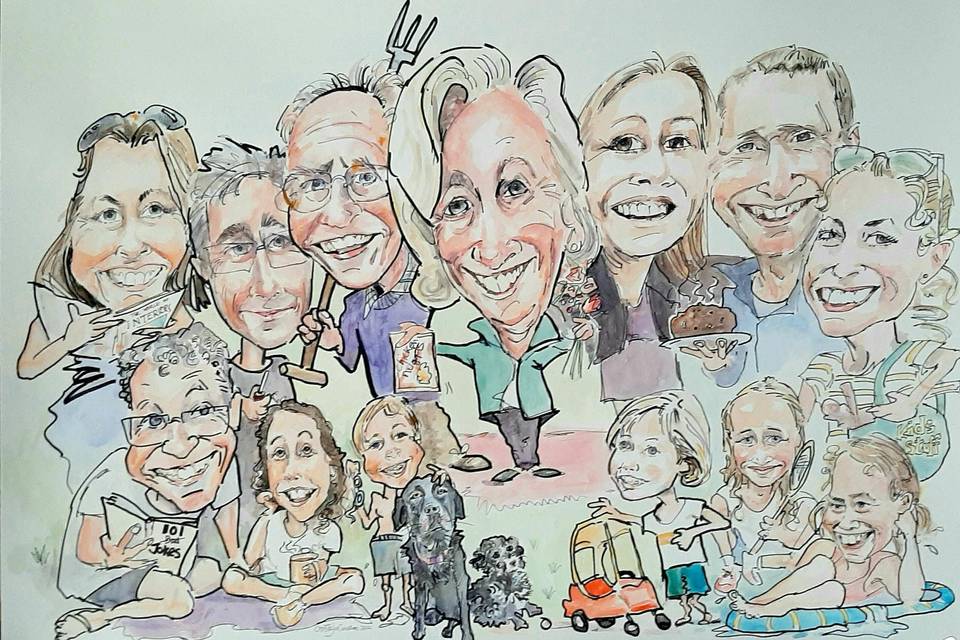 Group family caricature