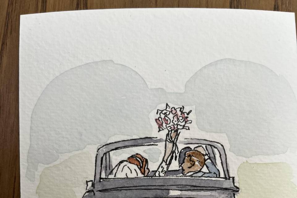 Leaving together wedding illustration