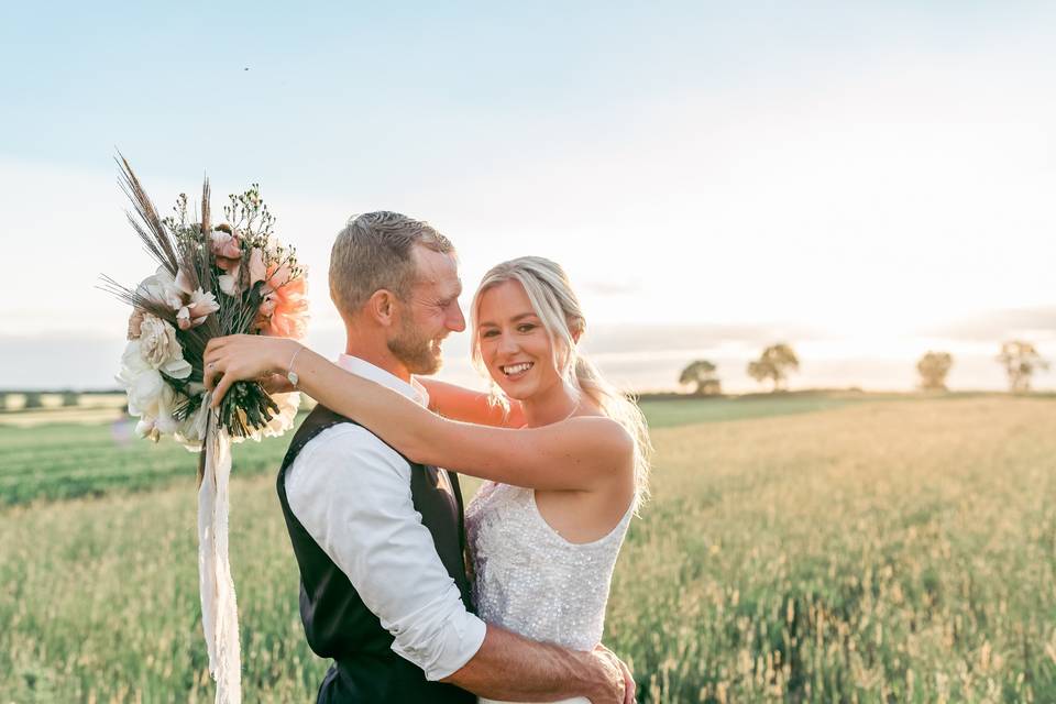 Sunset couple in corn