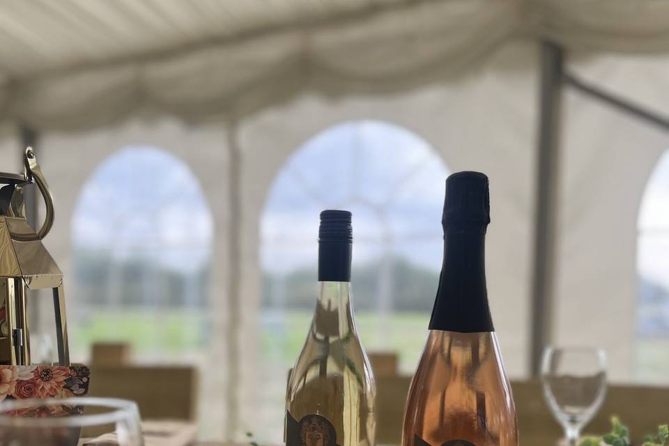 Wedding table setup with wine