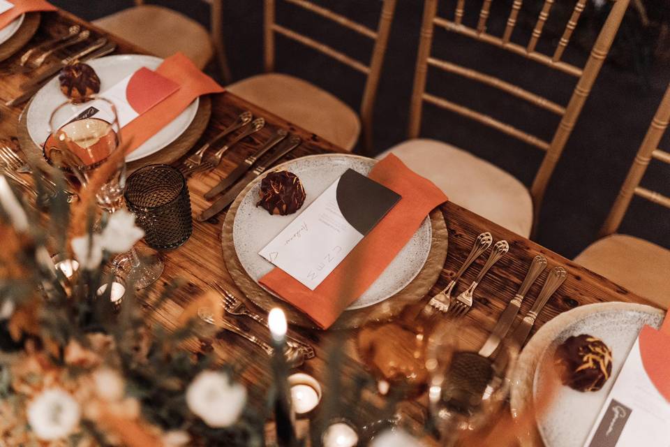 Burnt orange table detailing