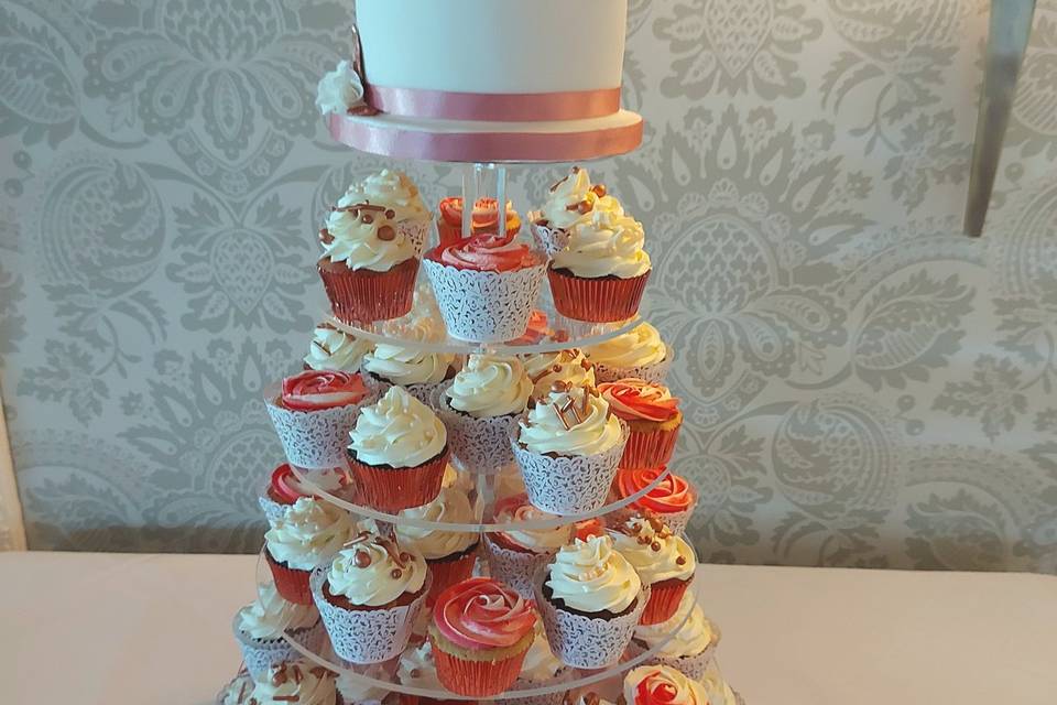 Rose gold cupcake tower