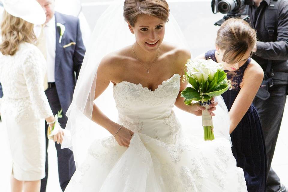 Bride walking up the stairs