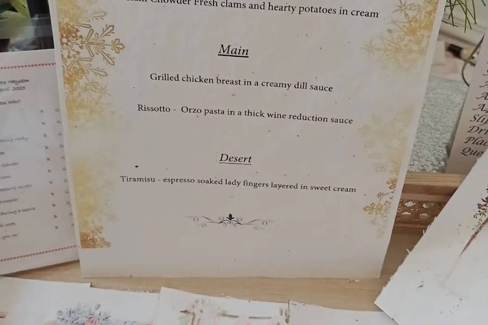 Seed Paper Menu example