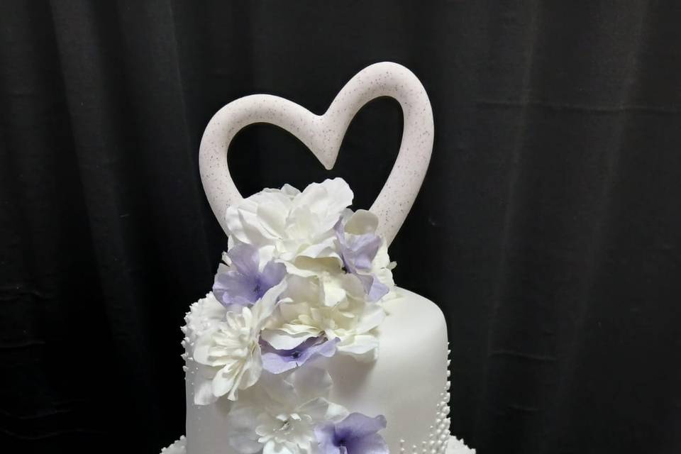 2 Tier Heart & purple flowers