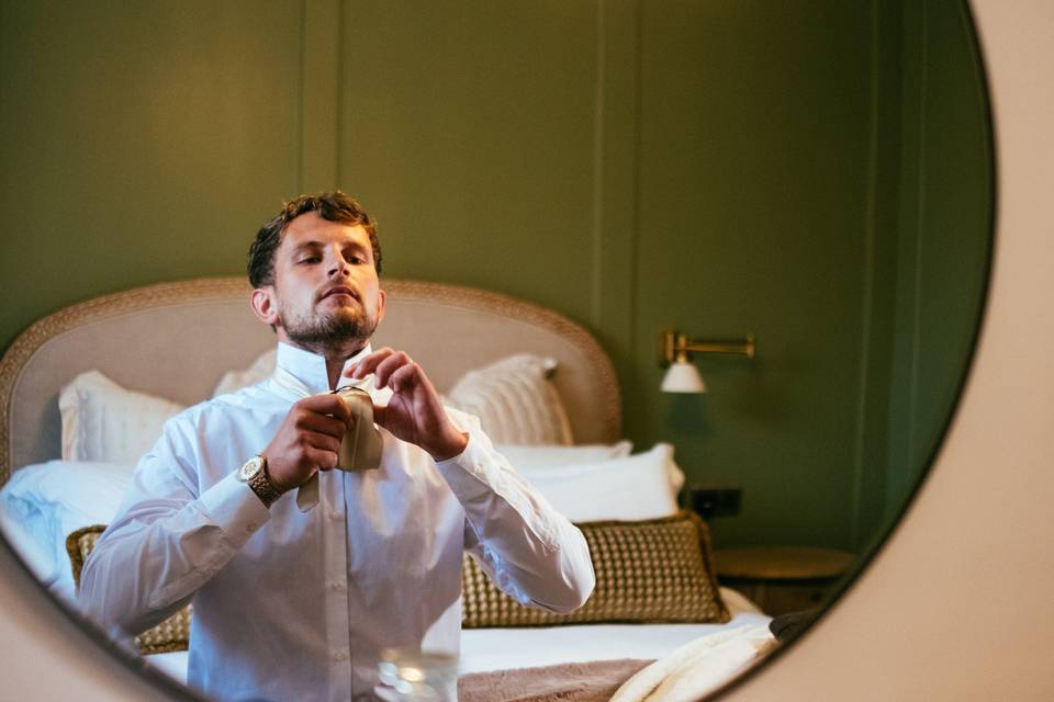 Groom getting ready