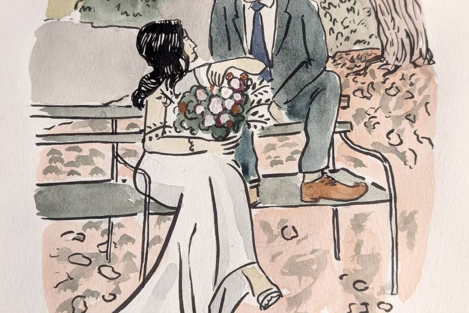 Couple on Bench illustration