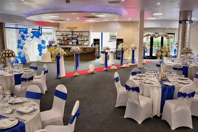 Ballroom set for a wedding