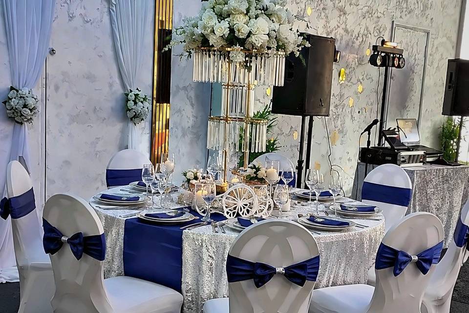Navy and white tables
