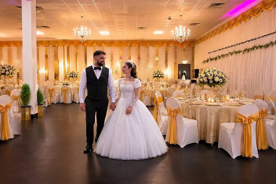Couple at the gold tables