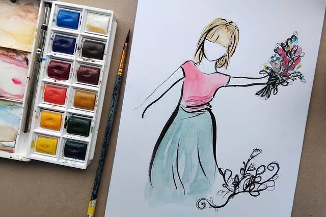 Wedding guest and bouquet