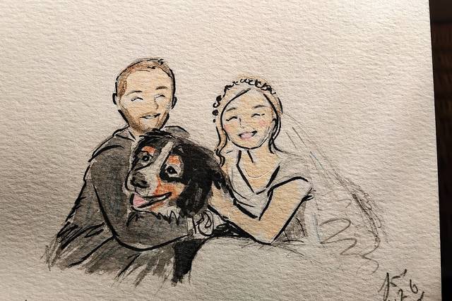 Newlyweds and their dog