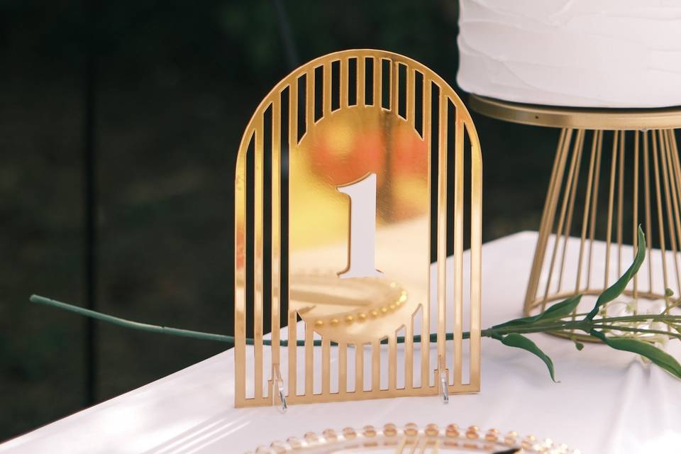 Gold table numbers for wedding
