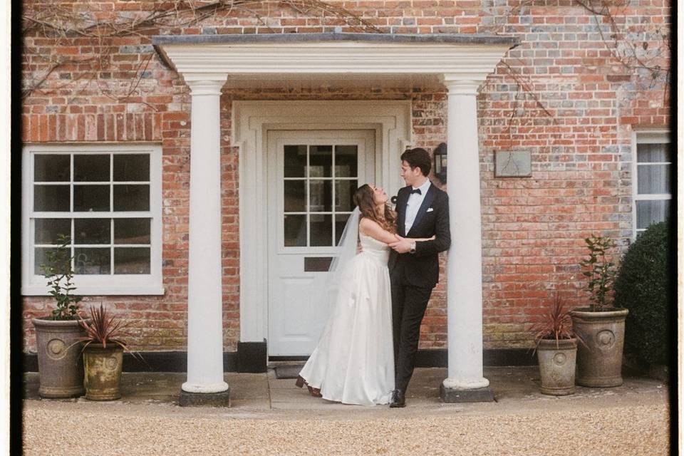 Bride and groom hug