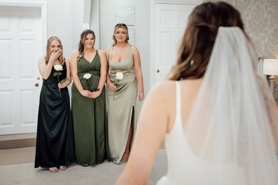 First look with bridesmaids